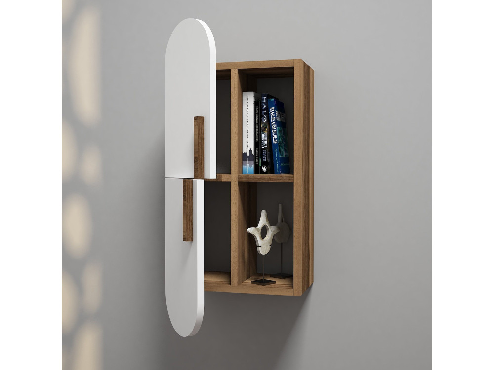 Wandregal aus Holz "Rose" - 35 x 22 x 60 cm - NussbaumWeiß