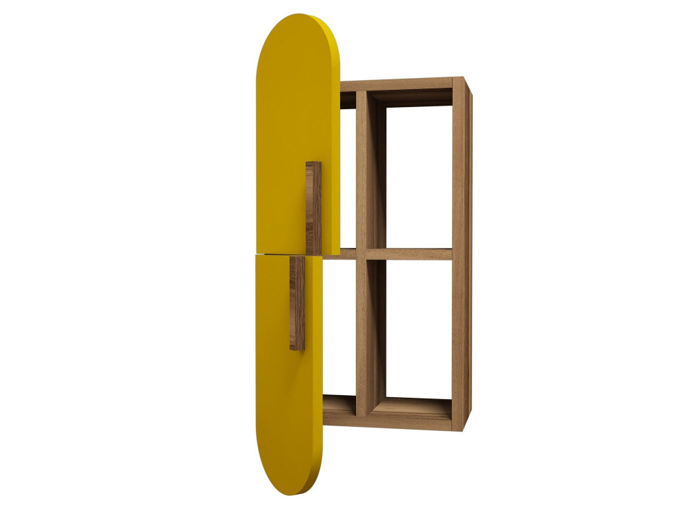 Wandregal aus Holz "Rose" - 35 x 22 x 60 cm - WalnussGelb