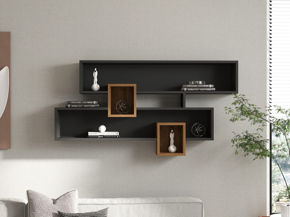 Wandregal aus Holz "Karen" - 120 x 22 x 75 cm - WalnussAnthrazit