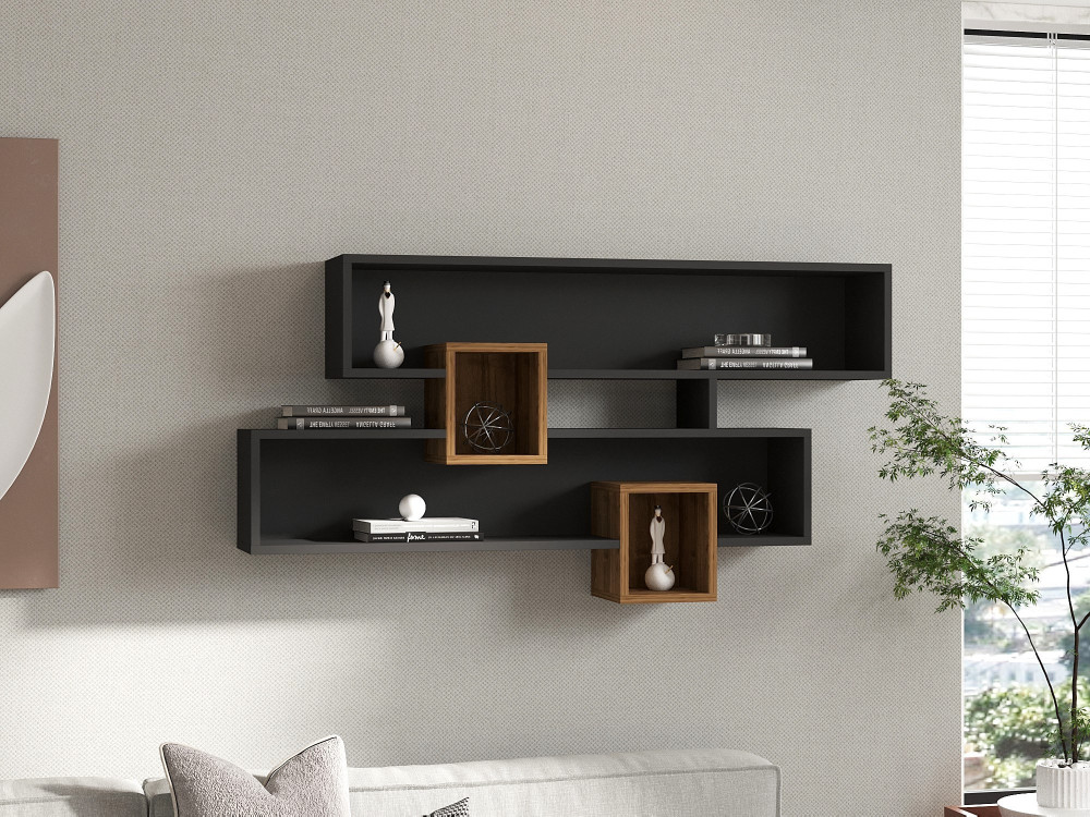 Wandregal aus Holz "Karen" - 120 x 22 x 75 cm - WalnussAnthrazit