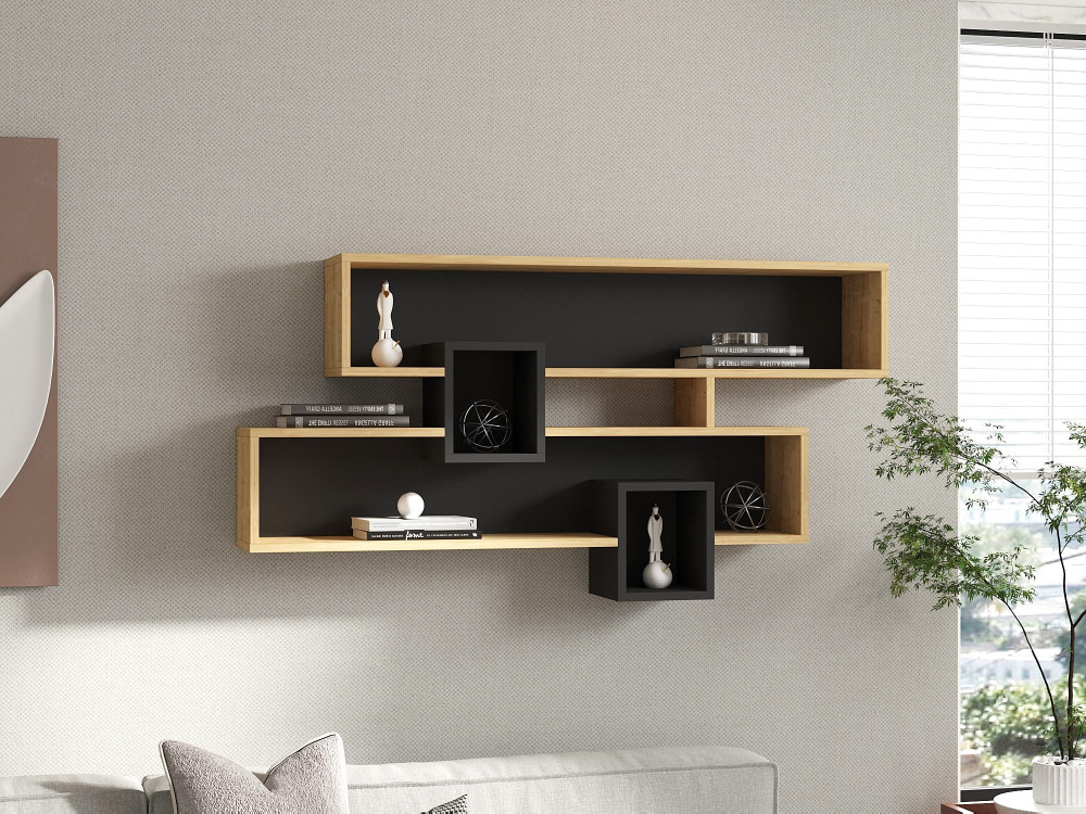 Wandregal aus Holz "Karen" - 120 x 22 x 72 cm - SaphirAnthrazit