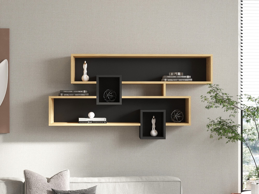 Wandregal aus Holz "Karen" - 120 x 22 x 72 cm - SaphirAnthrazit