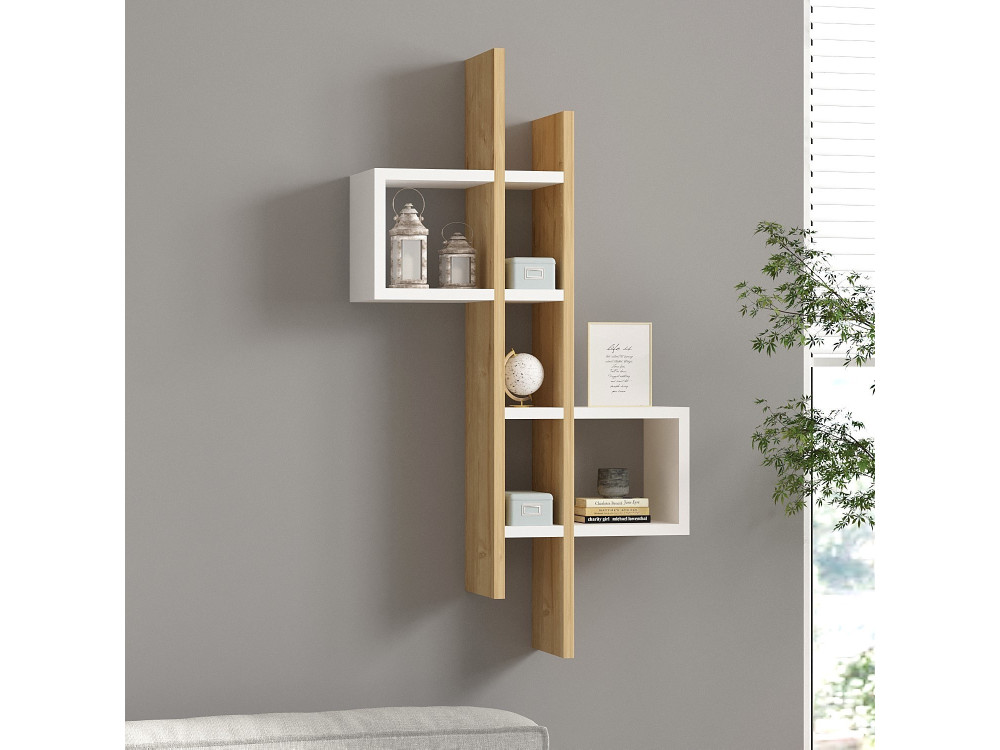 Wandregal aus Holz "Emse" - 53 x 19 x 108 cm - Eiche SaphirWeiß