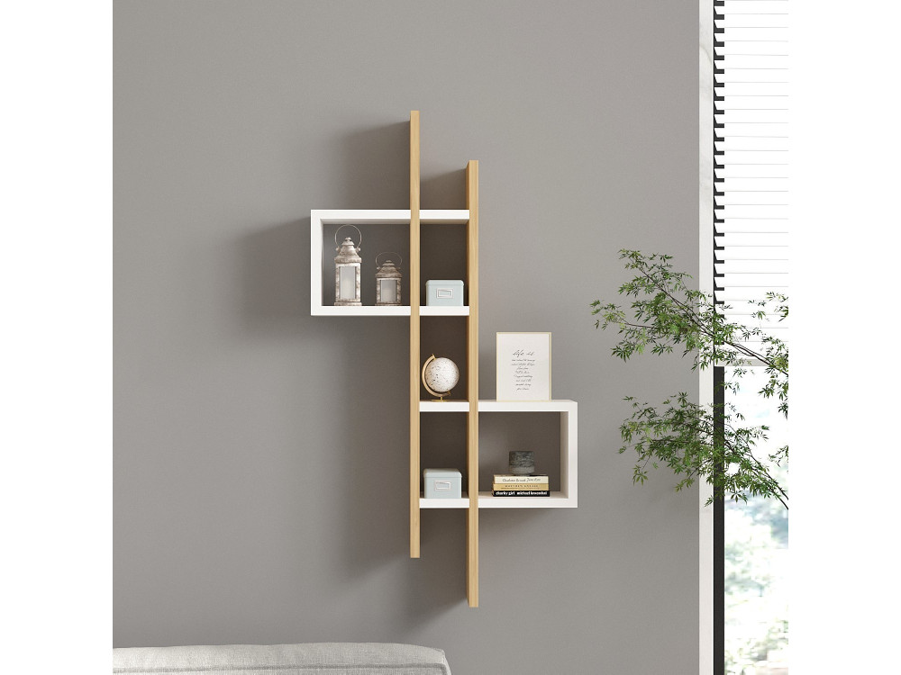 Wandregal aus Holz "Emse" - 53 x 19 x 108 cm - Eiche SaphirWeiß