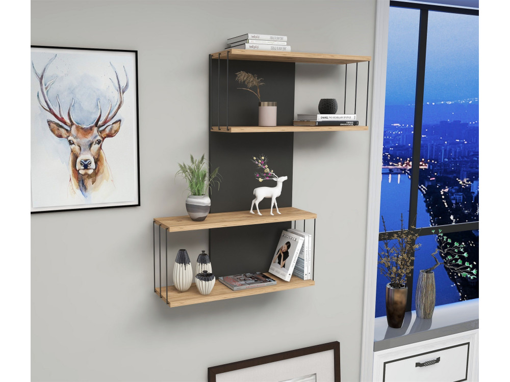 Wandregal aus Holz "Destan" - 65 x 19 x 96 cm - Braun