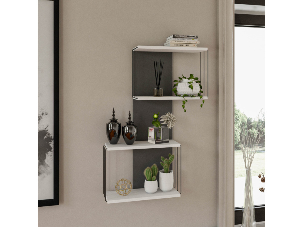 Wandregal aus Holz "Destan" - 65 x 19 x 96 cm - Weiß