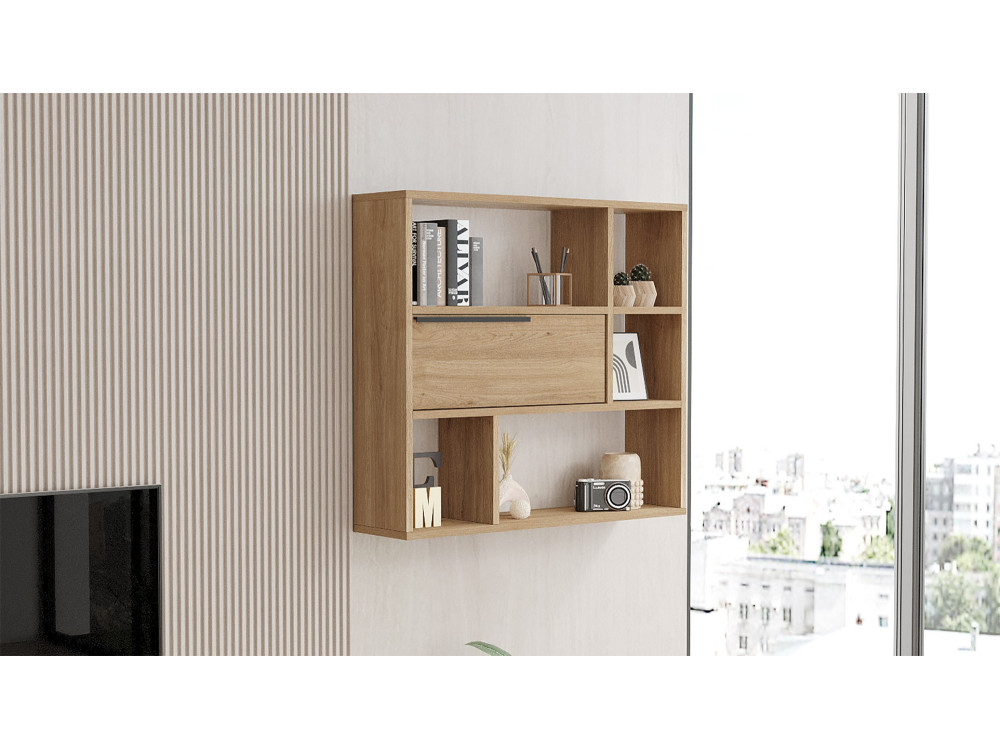 Wandregal aus Holz "Calvin" - 90 x 22 x 81 cm - Braun