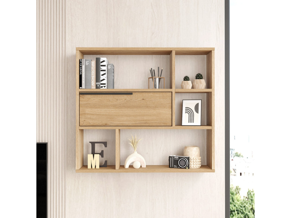 Wandregal aus Holz "Calvin" - 90 x 22 x 81 cm - Braun