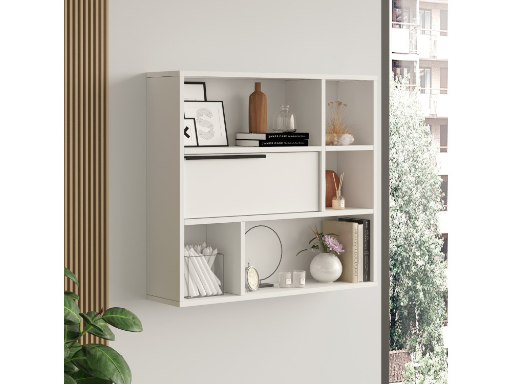 Wandregal aus Holz "Calvin" - 90 x 22 x 81 cm - Weiß