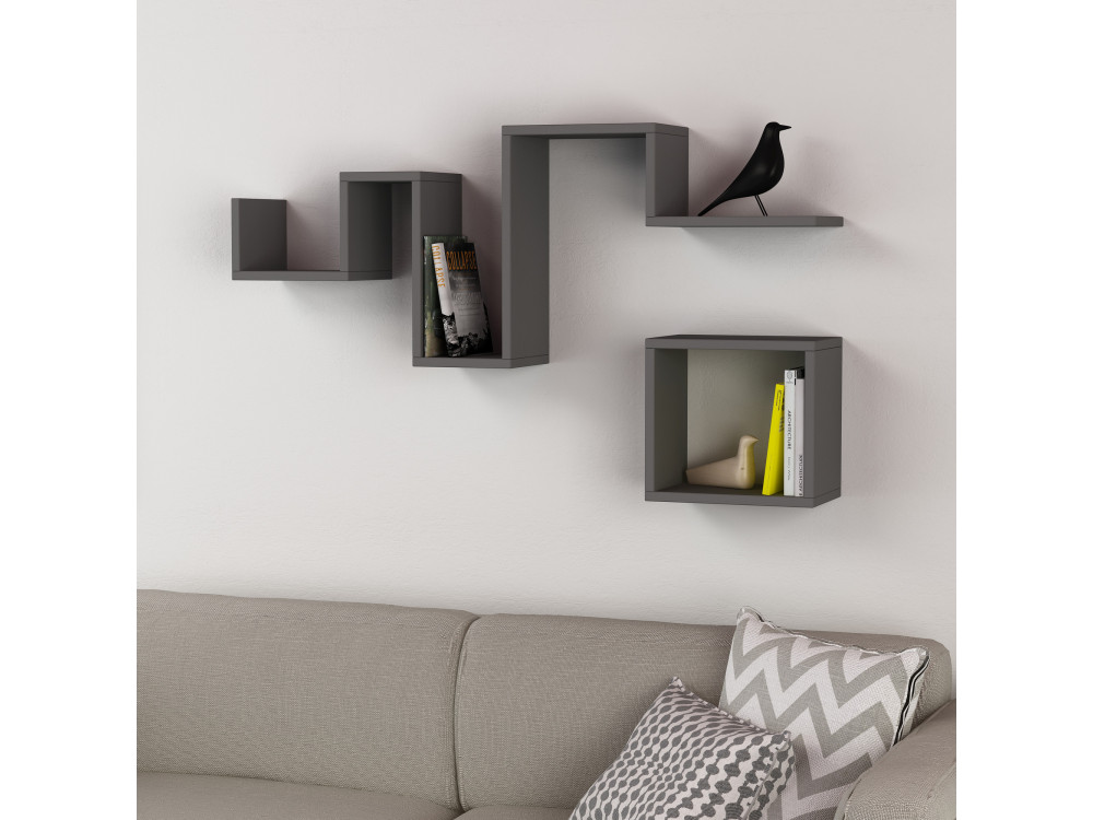 Wandregal aus Holz "Follow" - 116 x 20 x 45 cm - Anthrazitgrau