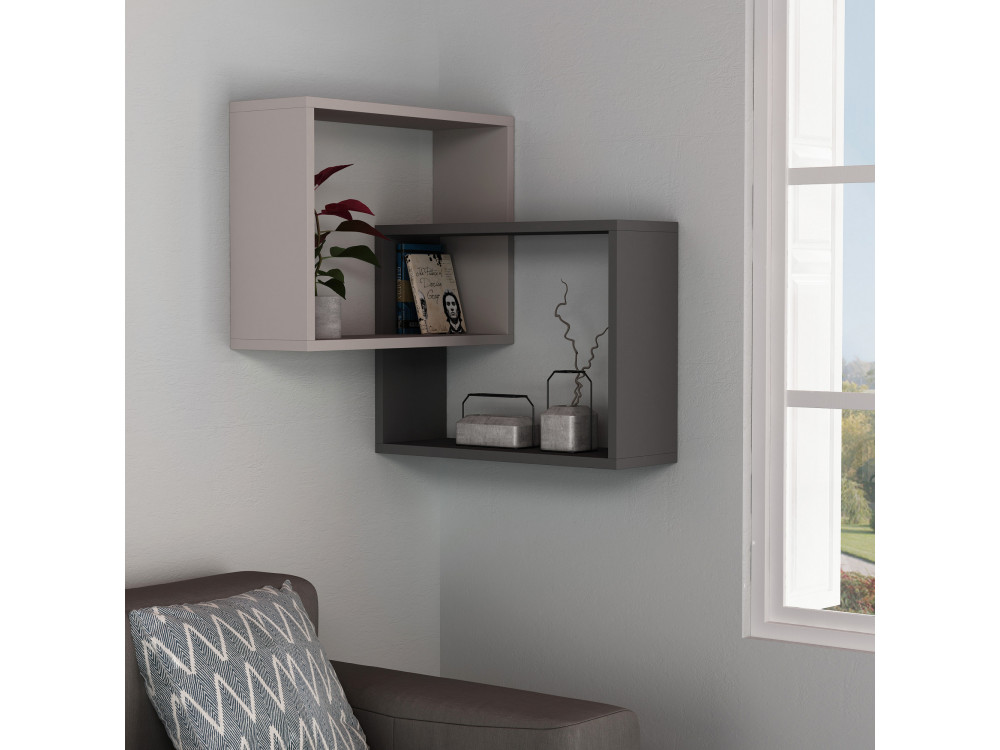 Set aus 2 Holzeckregalen "Ring" - 68 x 60 x 68 cm - Mokka hell