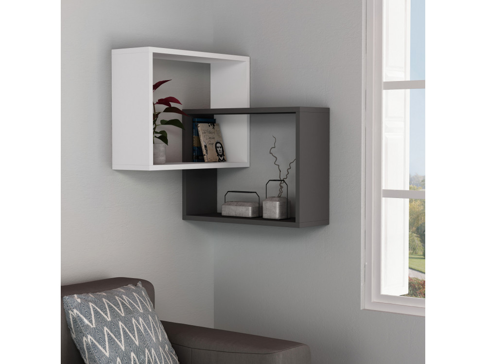 Satz von 2 Holzeckregalen "Ring" - 68 x 60 x 68 cm - Anthrazitgrau