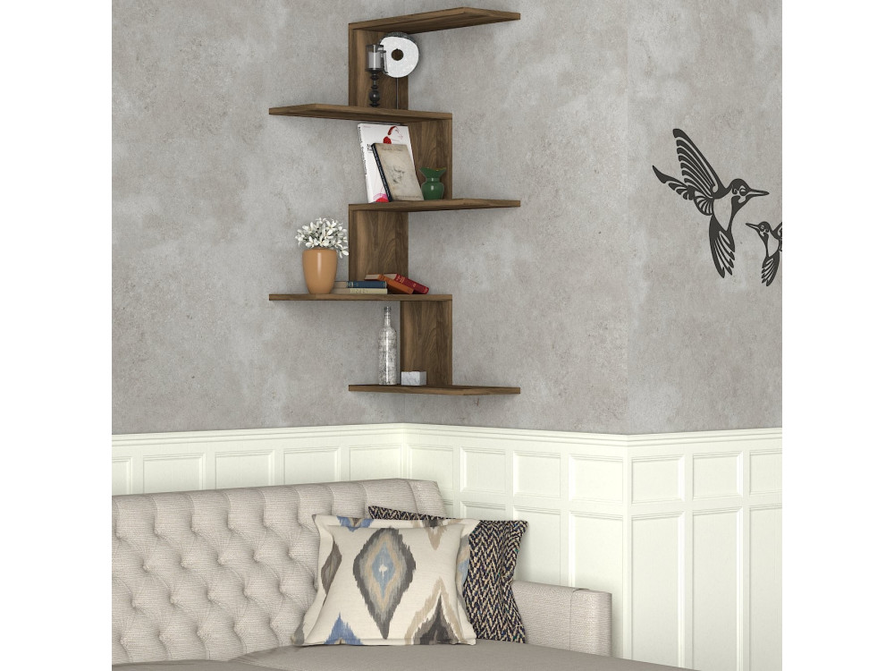 Wand-Eckregal aus Holz "Caniko" - 51 x 29 x 109 cm - Braun