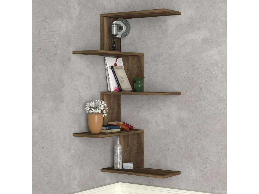 Wand-Eckregal aus Holz "Caniko" - 51 x 29 x 109 cm - Braun