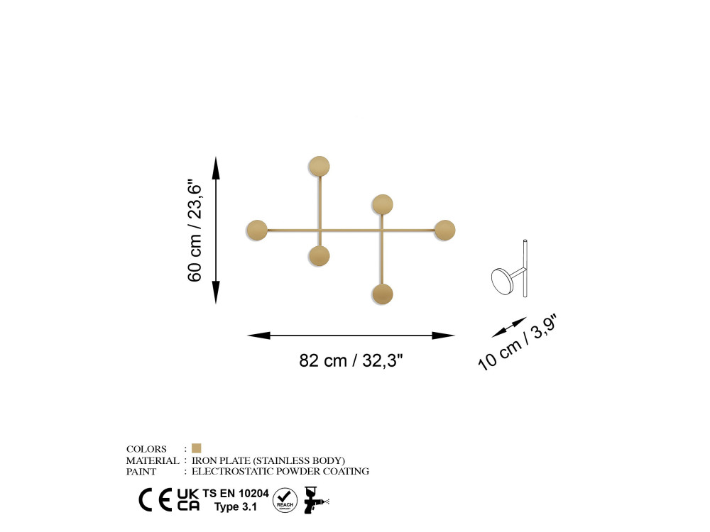 Wandhaken aus Metall "Dama" - 82 x 10 x 60 cm - Gold