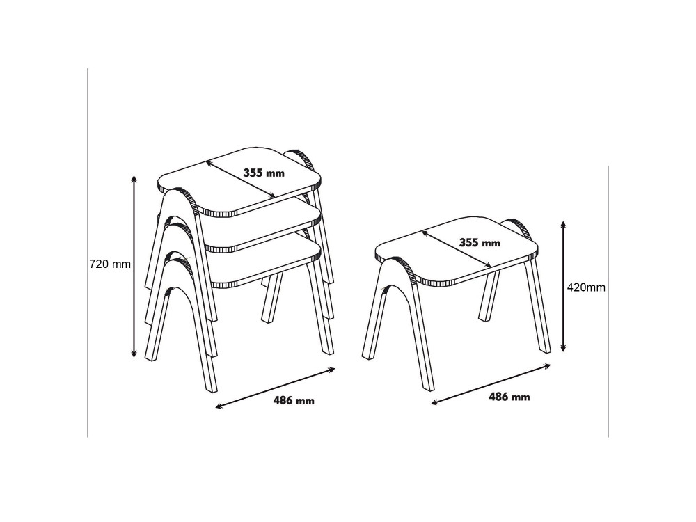 3er-Set Couchtische aus Holz "Paris" - 48 x 35 x 72 cm - Braun