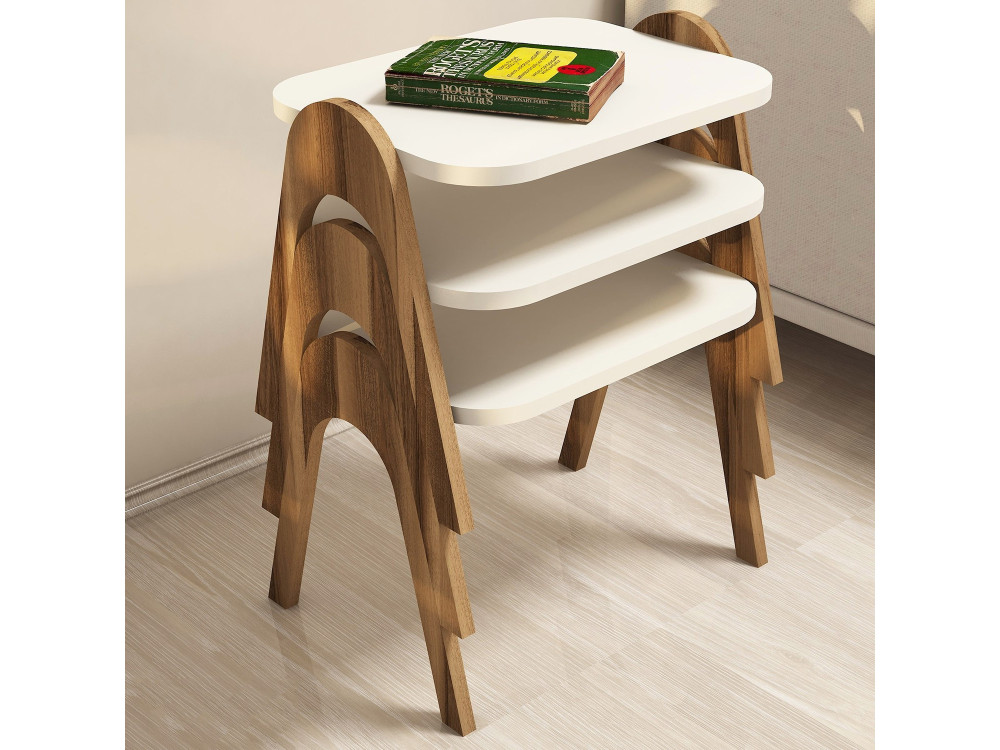3er-Set Couchtische aus Holz "Paris" - 48 x 35 x 72 cm - Creme