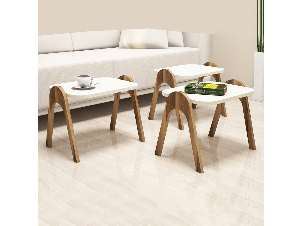 3er-Set Couchtische aus Holz "Paris" - 48 x 35 x 72 cm - Creme