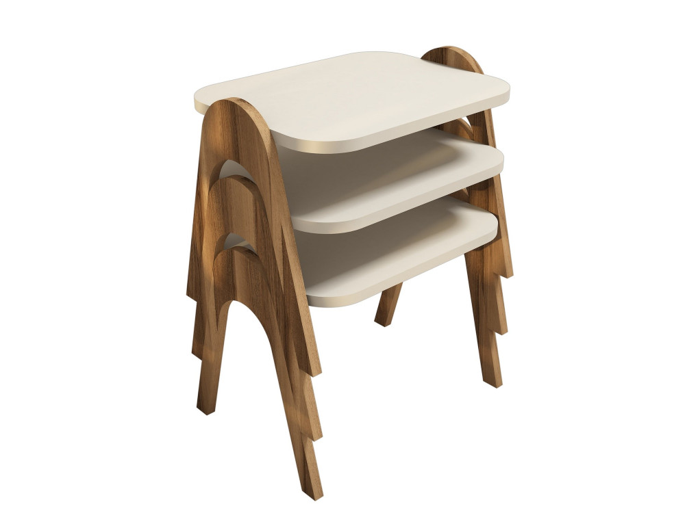 3er-Set Couchtische aus Holz "Paris" - 48 x 35 x 72 cm - Creme