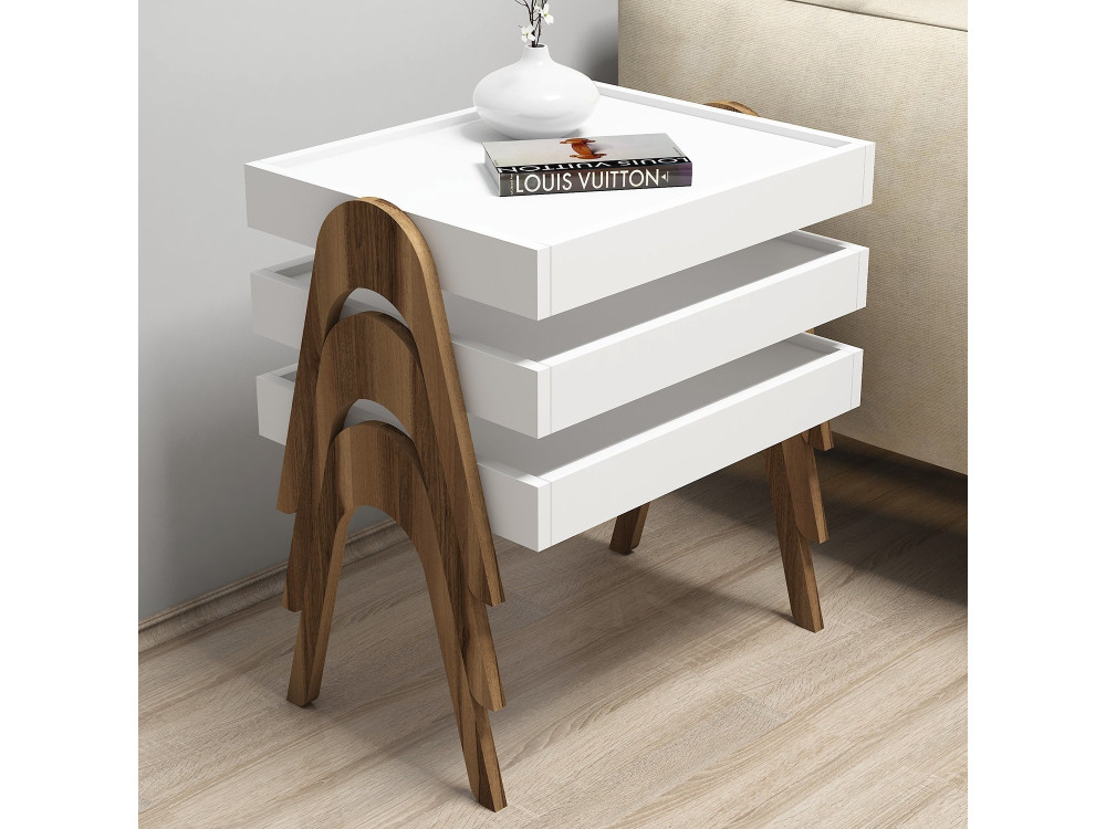 Satz von 3 Auszieh-Couchtischen "Roma" aus Holz - 53 x 40 x 64 cm - Weiß