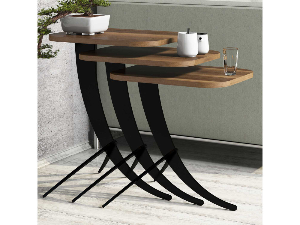 Set aus 3 Auszieh-Couchtischen aus Holz "Pion" - 45 x 35 x 60 cm - Braun