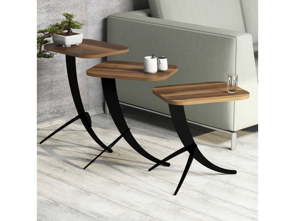 Set aus 3 Auszieh-Couchtischen aus Holz "Pion" - 45 x 35 x 60 cm - Braun
