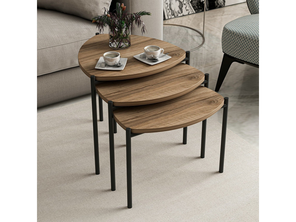 Set aus 3 Auszieh-Couchtischen aus Holz "Lenny" - 45 x 45 x 45 cm - Braun