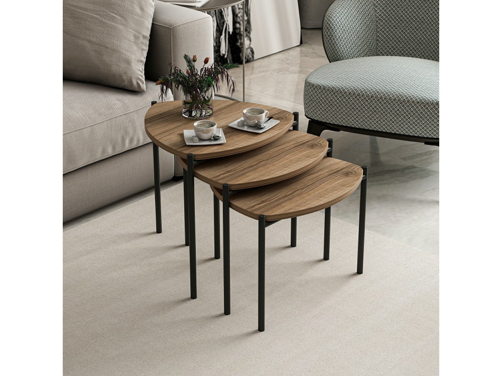 Set aus 3 Auszieh-Couchtischen aus Holz "Lenny" - 45 x 45 x 45 cm - Braun