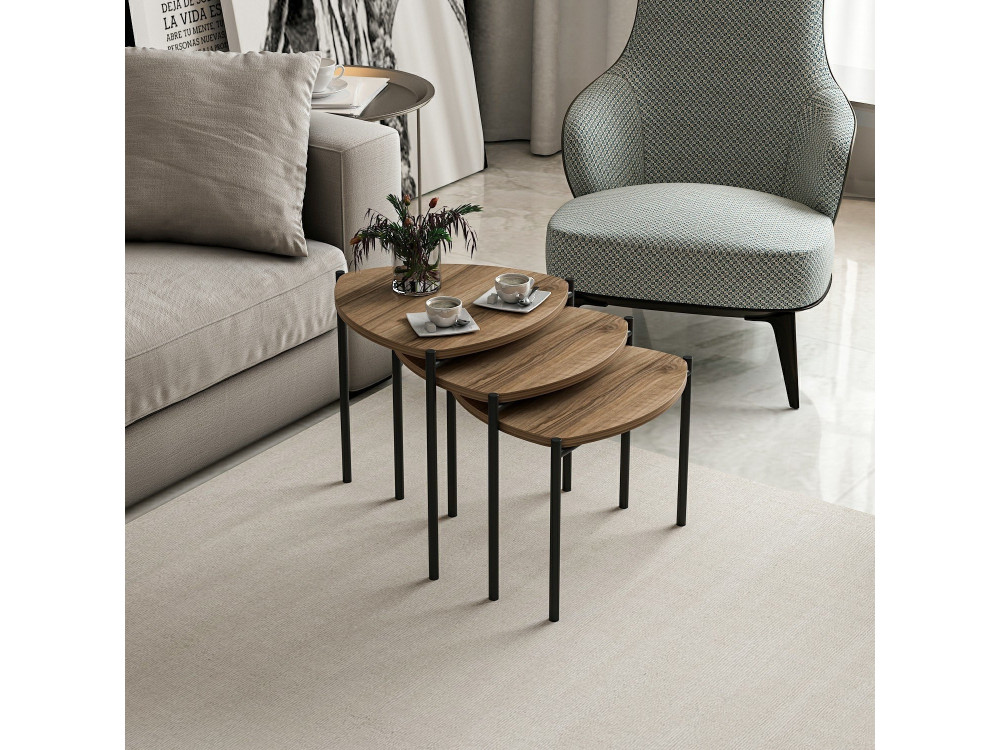 Set aus 3 Auszieh-Couchtischen aus Holz "Lenny" - 45 x 45 x 45 cm - Braun