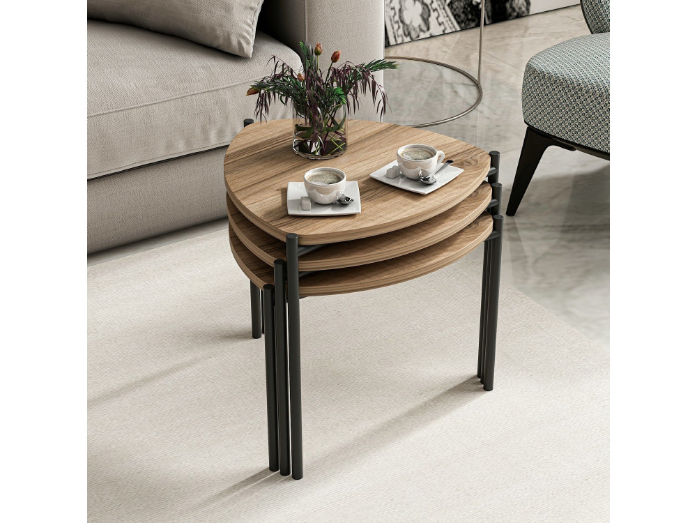 Set aus 3 Auszieh-Couchtischen aus Holz "Lenny" - 45 x 45 x 45 cm - Braun