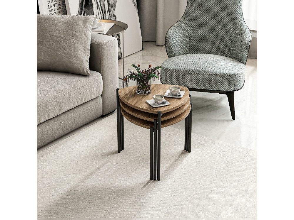Set aus 3 Auszieh-Couchtischen aus Holz "Lenny" - 45 x 45 x 45 cm - Braun