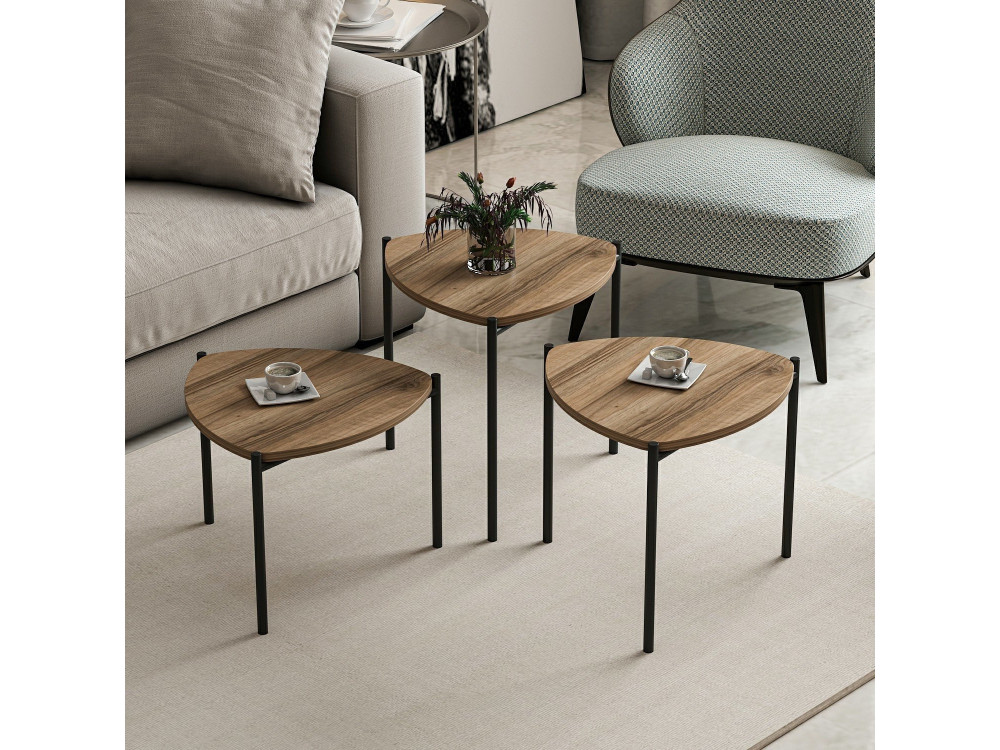 Set aus 3 Auszieh-Couchtischen aus Holz "Lenny" - 45 x 45 x 45 cm - Braun