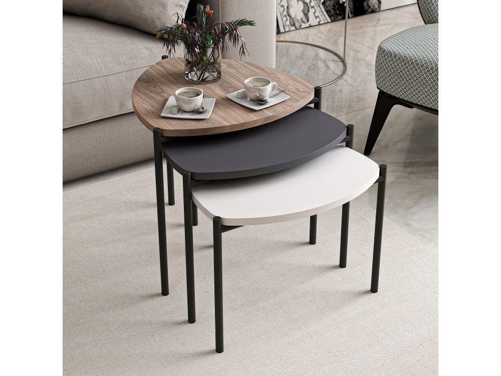 Set aus 3 ausziehbaren Couchtischen aus Holz "Lenny" - 45 x 45 x 45 cm - Mehrfarbig