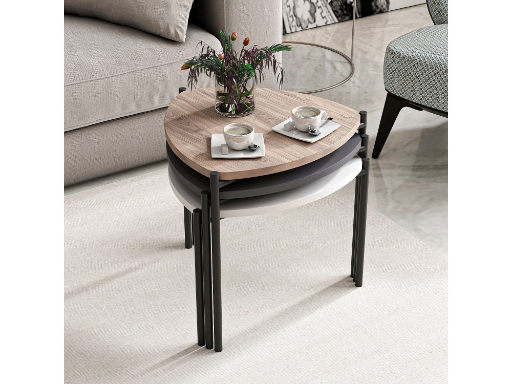 Set aus 3 ausziehbaren Couchtischen aus Holz "Lenny" - 45 x 45 x 45 cm - Mehrfarbig