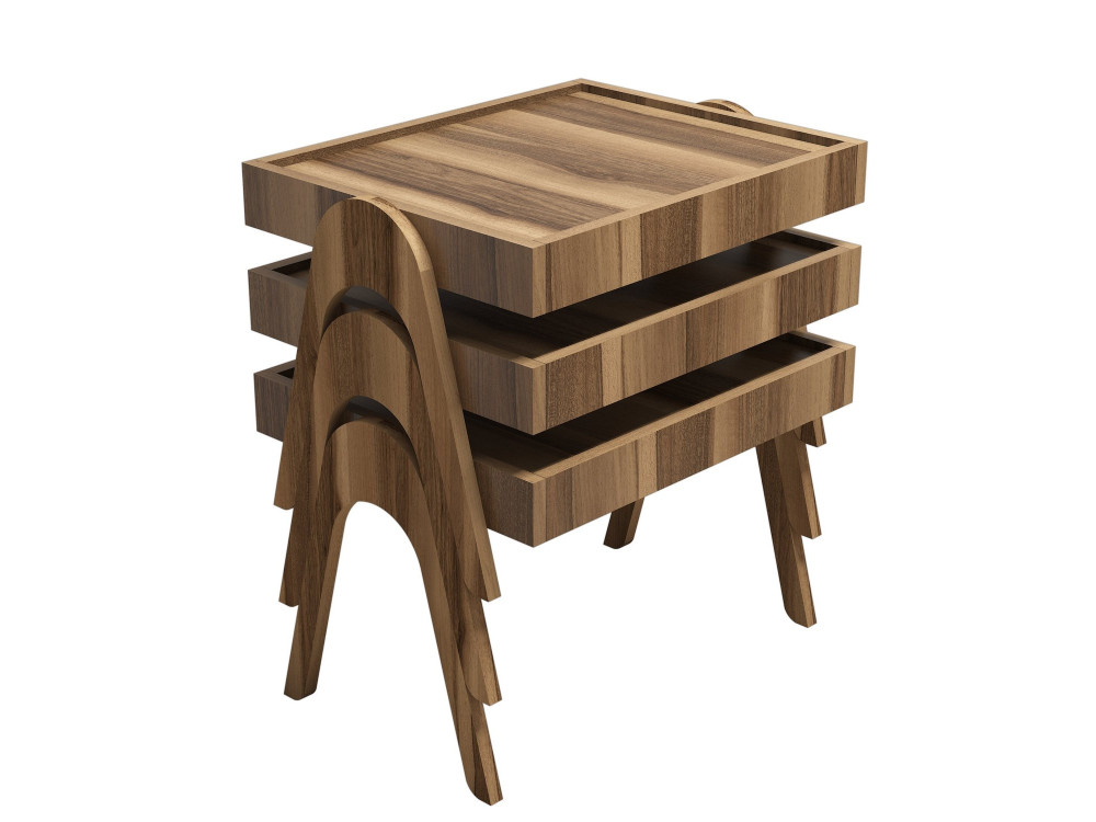 Satz von 3 Holz-Gigognantischen "Roma" - 54 x 40 x 64 cm - Braun