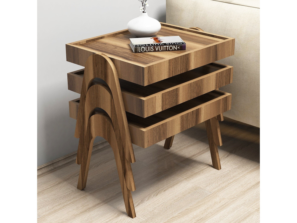 Satz von 3 Holz-Gigognantischen "Roma" - 54 x 40 x 64 cm - Braun