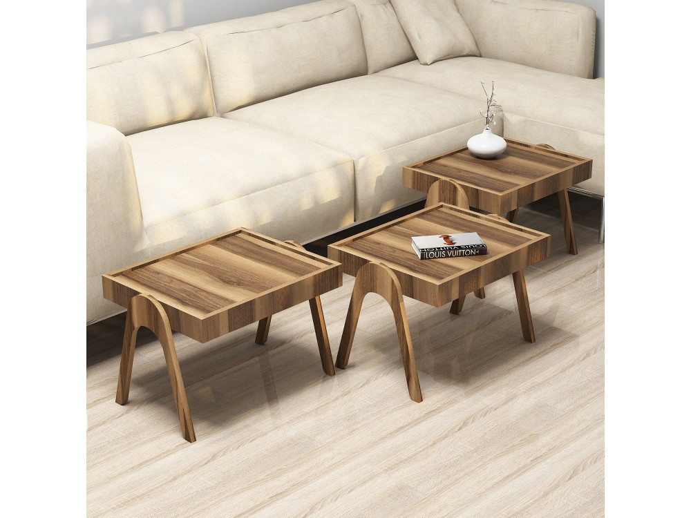 Satz von 3 Holz-Gigognantischen "Roma" - 54 x 40 x 64 cm - Braun