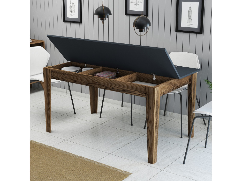 Holz Esstisch "Milan500" - 145 x 88 x 75 cm - Anthrazitgrau