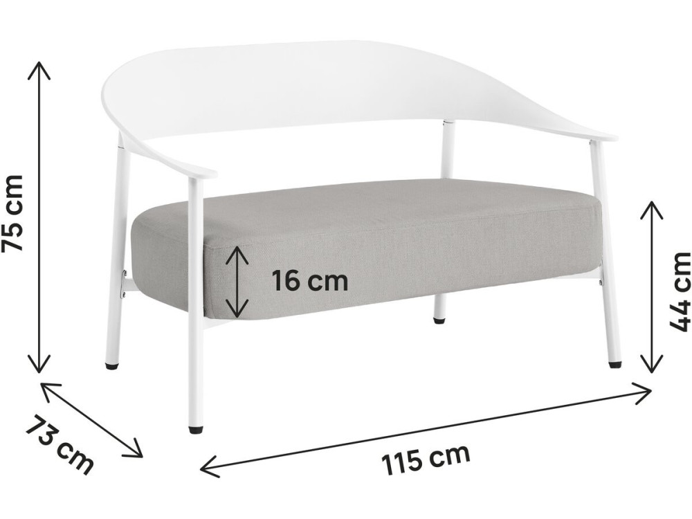 Gartensofa aus Kunststoff und Metall "Céora" - 2-Sitzer - Weiß