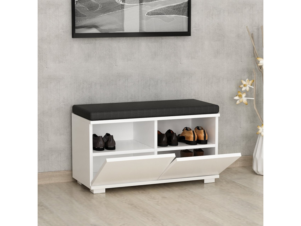 Schuhschrank aus Holz "Drago" - 80 x 35 x 42 cm - Weiß