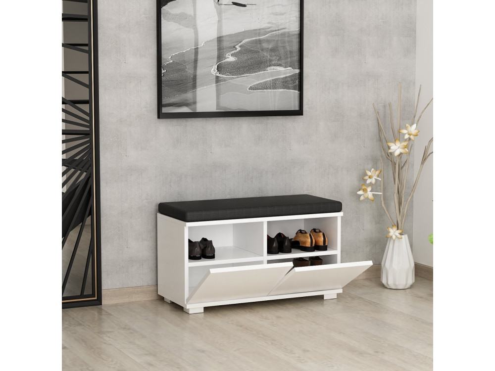 Schuhschrank aus Holz "Drago" - 80 x 35 x 42 cm - Weiß