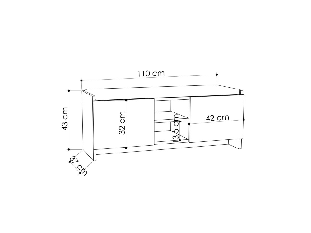 Schuhschrank aus Holz "Zulla" - 110 x 37 x 43 cm - Weiß
