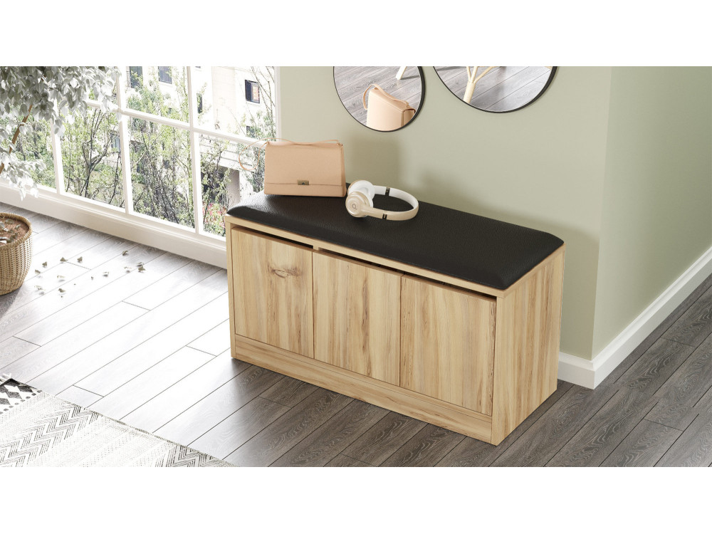Schuhschrank aus Holz "Mirko" - 90 x 35 x 45 cm - Beige