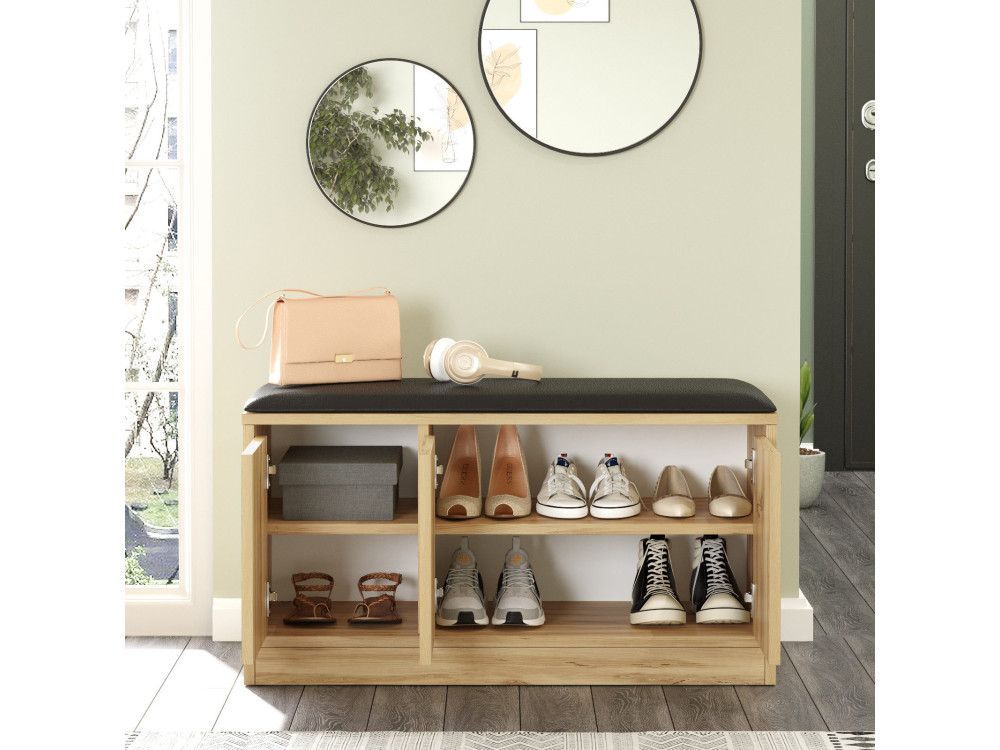 Schuhschrank aus Holz "Mirko" - 90 x 35 x 45 cm - Beige