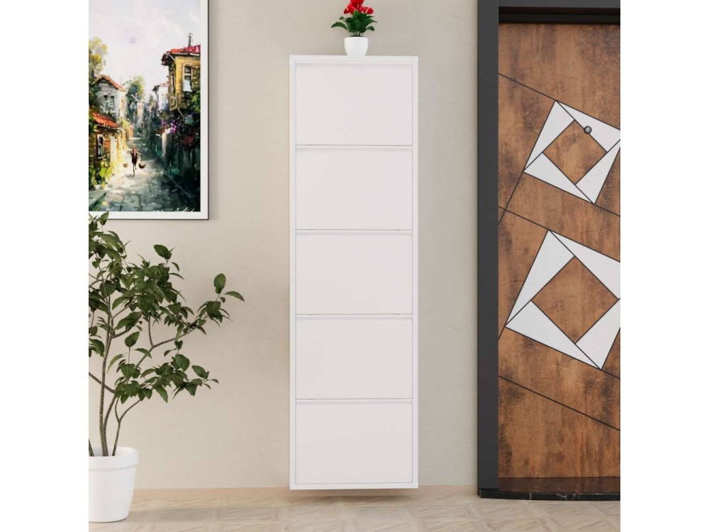Schuhschrank aus Metall "Ayse" - 50 x 15 x 169 cm - Weiß