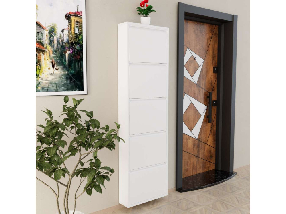Schuhschrank aus Metall "Ayse" - 50 x 15 x 169 cm - Weiß