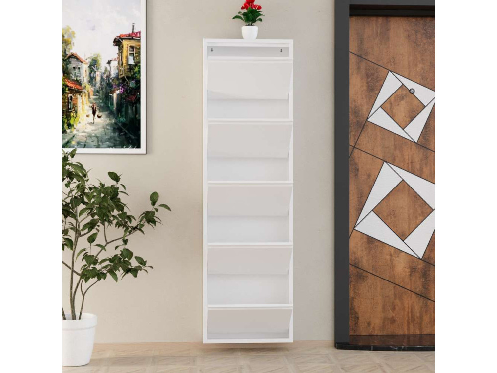 Schuhschrank aus Metall "Ayse" - 50 x 15 x 169 cm - Weiß