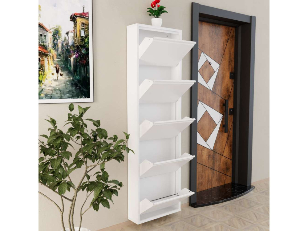 Schuhschrank aus Metall "Ayse" - 50 x 15 x 169 cm - Weiß