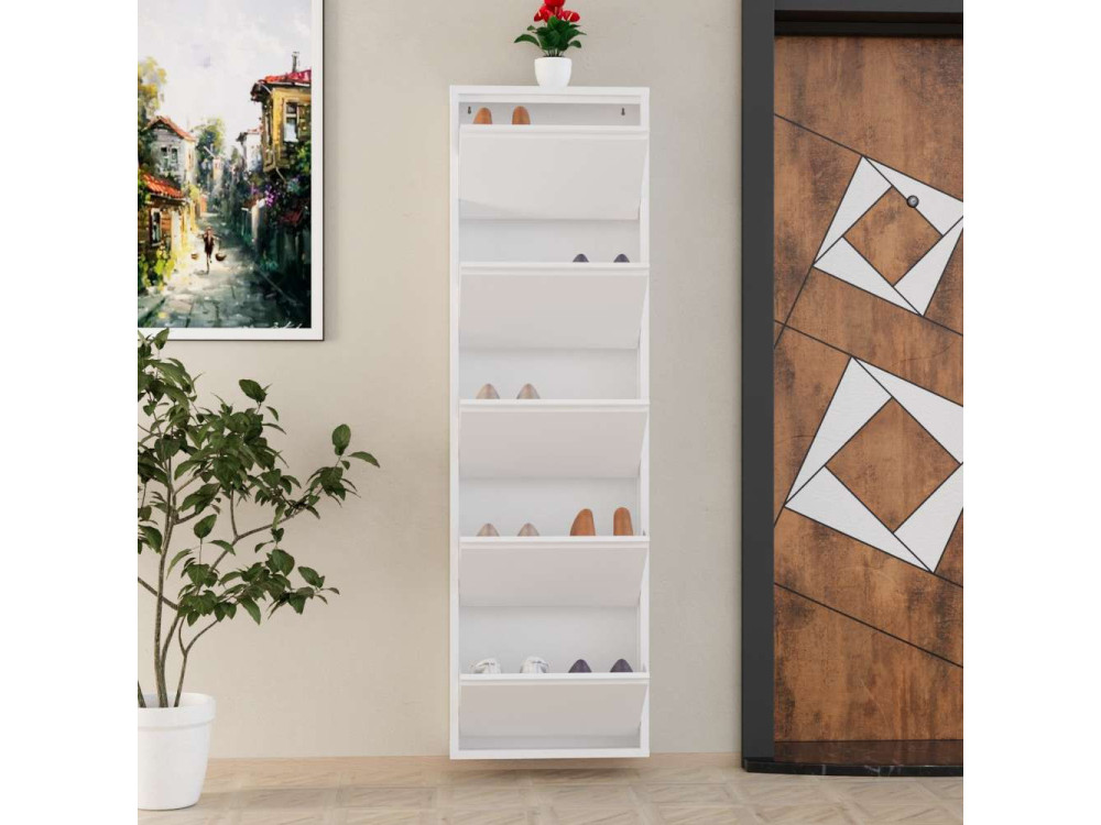 Schuhschrank aus Metall "Ayse" - 50 x 15 x 169 cm - Weiß