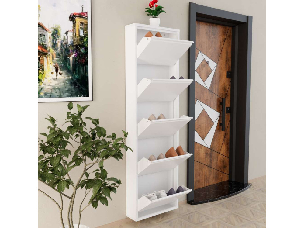 Schuhschrank aus Metall "Ayse" - 50 x 15 x 169 cm - Weiß